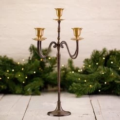 5 Candle Metal Candelabra Antique Brass