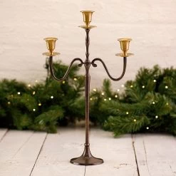 3 Candle Metal Candelabra Antique Brass