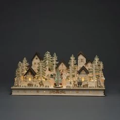 Konstsmide Wooden Silhouette House & Figures With 17 LEDs