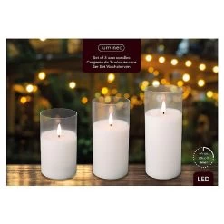 Lumineo Set Of 3 Small LED Clear Glass Wax Candles