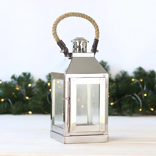 Stainless Steel Lantern With Rope Handle 1 Stainless Steel Lantern With Rope Handle