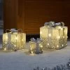 Three Kings Set Of 3 Silver Sparkly Faux Gift Boxes (Battery Operated)