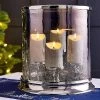 Large Aluminium & Glass Four-Pillar Hurricane Candle Holder