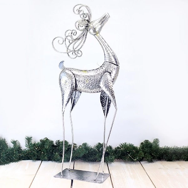 Metal Reindeer With Silk Ribbon & Flower 1 Metal Reindeer With Silk Ribbon & Flower