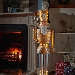 Three Kings Lit Giant Nutcracker Gold & White