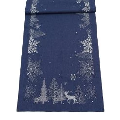 Peggy Wilkins Neve Table Runner Navy & Silver 35cm X 190cm