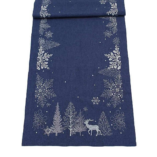 Peggy Wilkins Neve Table Runner Navy & Silver 35cm X 190cm 1 Peggy Wilkins Neve Table Runner Navy & Silver 35cm X 190cm