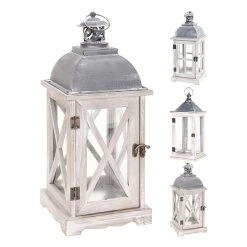 KOOPMAN Wooden 41cm White Lantern (Assorted Designs)