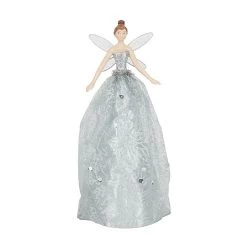 Gisela Graham Large Silver Glitter Fabric & Resin Tree Top Fairy