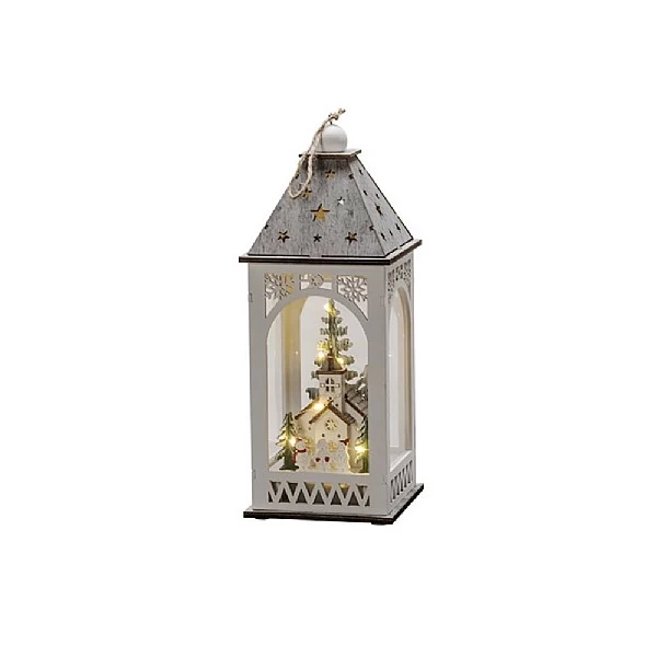 Konstsmide Wooden Lantern With Church LED 1 Konstsmide Wooden Lantern With Church LED