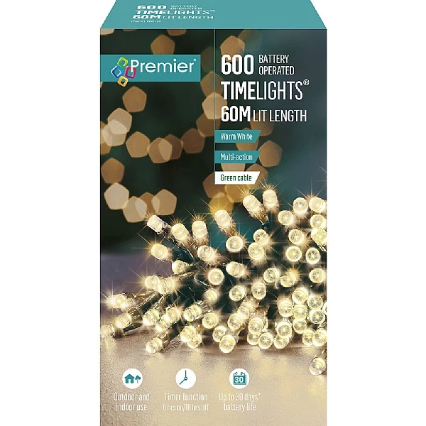 Premier Warm White Battery Operated Timer Lights (600 LEDs) 3 Premier Warm White Battery Operated Timer Lights (600 LEDs) - Image 3