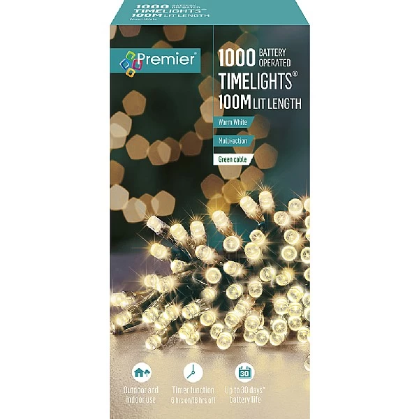 Premier Warm White Timer Lights - Battery Operated (1000 LEDs) 3 Premier Warm White Timer Lights - Battery Operated (1000 LEDs) - Image 3