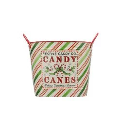 Festive 29cm Red Green & White Candy Cane Metal Bucket