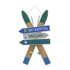Festive Wooden Blue & Green Skis Sign 55cm