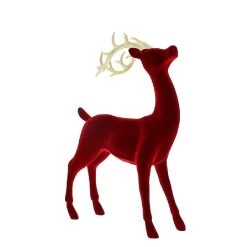 Festive Red Resin Flocked Reindeer With Gold Antlers 39cm