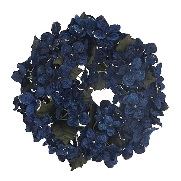 Gisela Graham Dark Blue Fabric Hydrangea Medium Candle Ring 1 Gisela Graham Dark Blue Fabric Hydrangea Medium Candle Ring