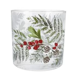 Gisela Graham Large Fir & Berry Glass Candle Holder