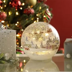 Festive Small Village Led Crackle Bauble