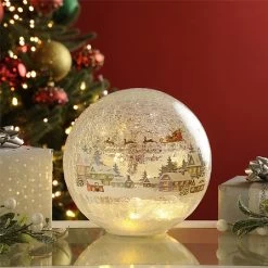 Festive Large Village Led Crackle Bauble