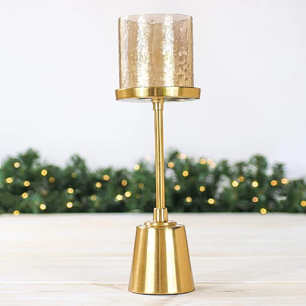 Gold Aluminium & Glass Candle Holder 1 Gold Aluminium & Glass Candle Holder