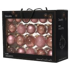 Decoris Box Of 42 Velvet Pink Glass Baubles