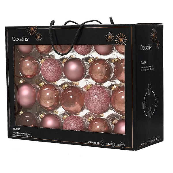 Decoris Box Of 42 Velvet Pink Glass Baubles 1 Decoris Box Of 42 Velvet Pink Glass Baubles