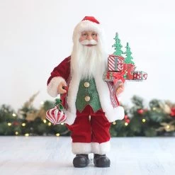 41cm Red & Green Standing Santa With Gift