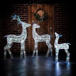 125cm LED Iridescent Reindeer Family