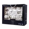 Decoris Box Of 42 White & Silver Assorted Glass Baubles